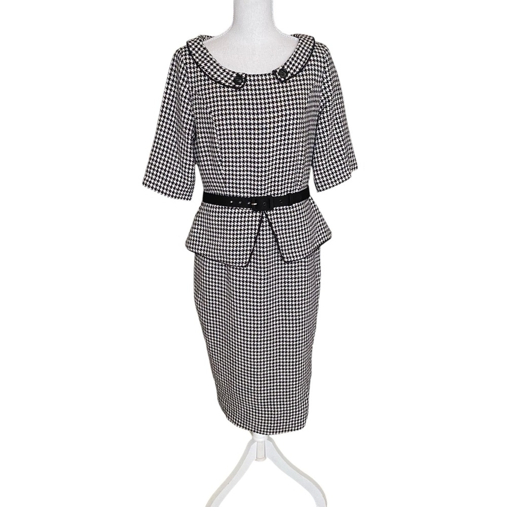 Collectif Houndstooth 60s Wiggle Dress (M)